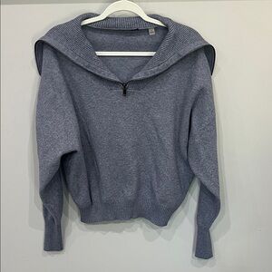 Tahari Soft Blue Gray Cowl Neck Sweater